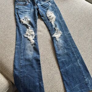 Machine Blue Flare Wide Leg Jeans